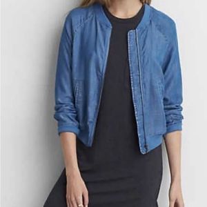 Womens American Eagle Blue Chambray Bomber Jacket size XL